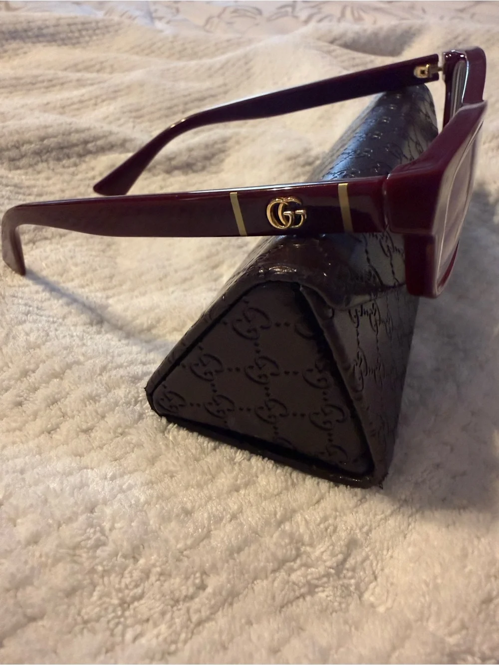 Gucci Glossy Burgundy Sunglasses with Gold GG Accent